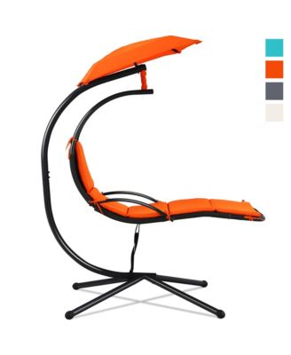Patio Hanging Hammock Chaise Lounge Chair with Canopy Cushion