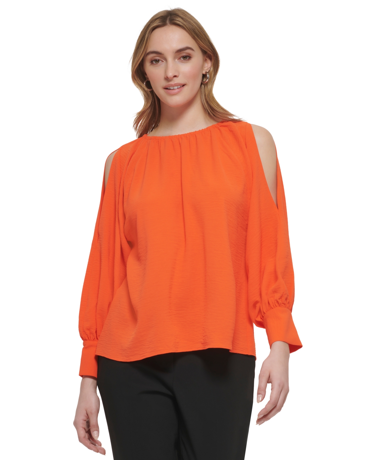 CALVIN KLEIN WOMEN'S LONG SLEEVE COLD SHOULDER BLOUSE 