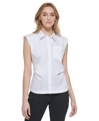 Calvin Klein - Women's Sleeveless Shoulder Pad Button Down Shirt