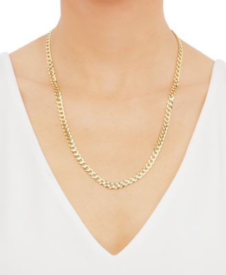 Polished Solid Flat Curb Link 22" Chain Necklace in 14k Gold-Plated Sterling Silver &&nbsp;Sterling Silver 