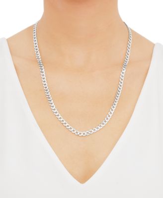 Polished Solid Flat Curb Link 22" Chain Necklace in 14k Gold-Plated Sterling Silver &&nbsp;Sterling Silver 
