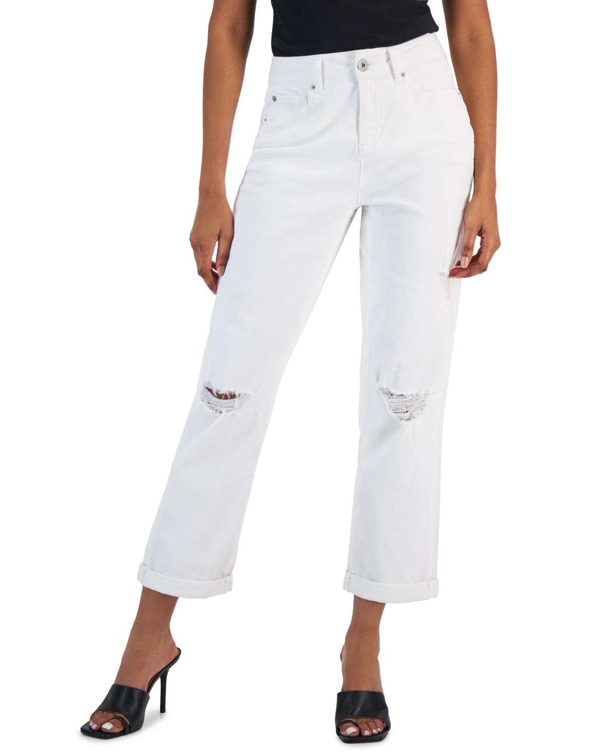 Inc International Concepts Women's Mid Rise Ripped Boyfriend Jeans, Created For Macy's In Washed White