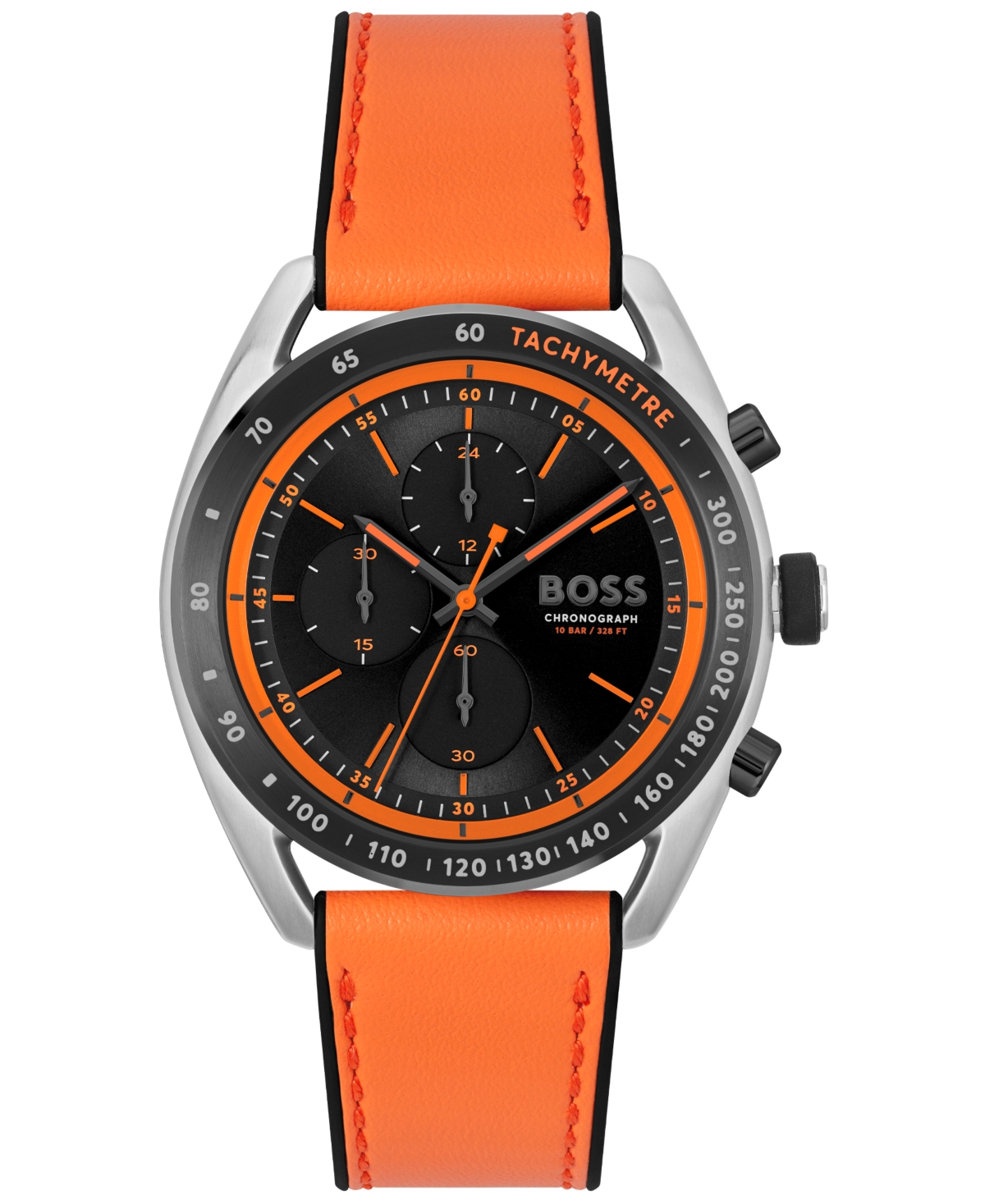 Hugo Boss Boss Men's Center Court Quartz Chronograph Orange Leatherand Black Silicone Strap Watch 44mm