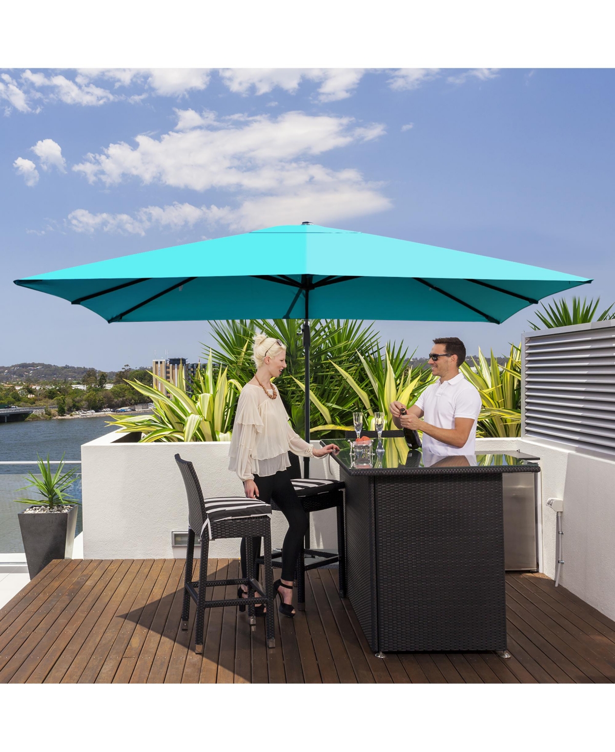 10x13ft Patio Rectangular Umbrella, Cantilever Offset Umbrella W/ 360° Rotation Function