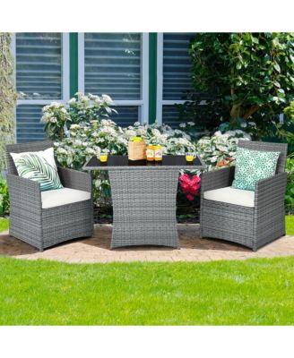 3PCS Patio Rattan Furniture Set Cushioned Sofa Armrest Garden