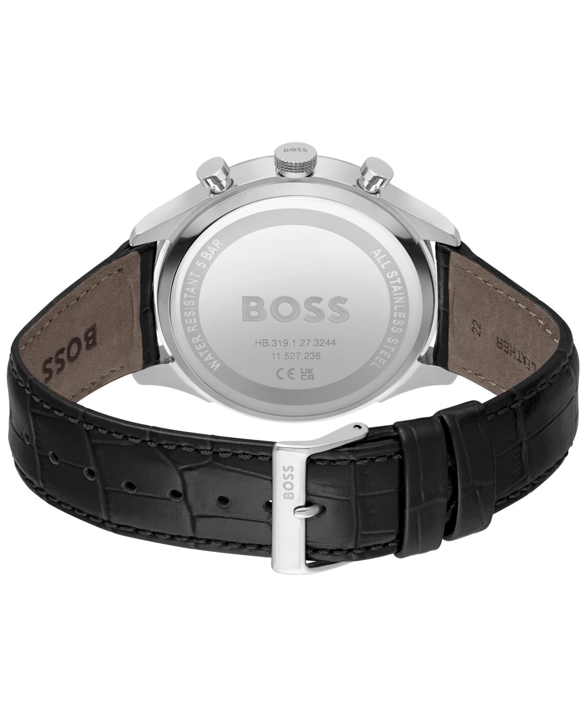 Hugo Boss Men's Gregor Quartz ChronographMock Genuine-Grained Leather Strap Watch 45mm - Black