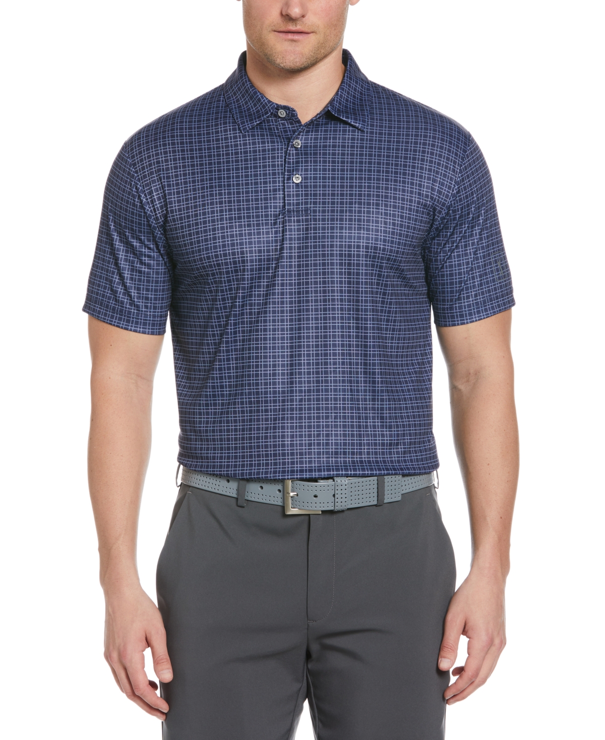 Men's Plaid Print Short-Sleeve Performance Polo Shirt - Peacoat