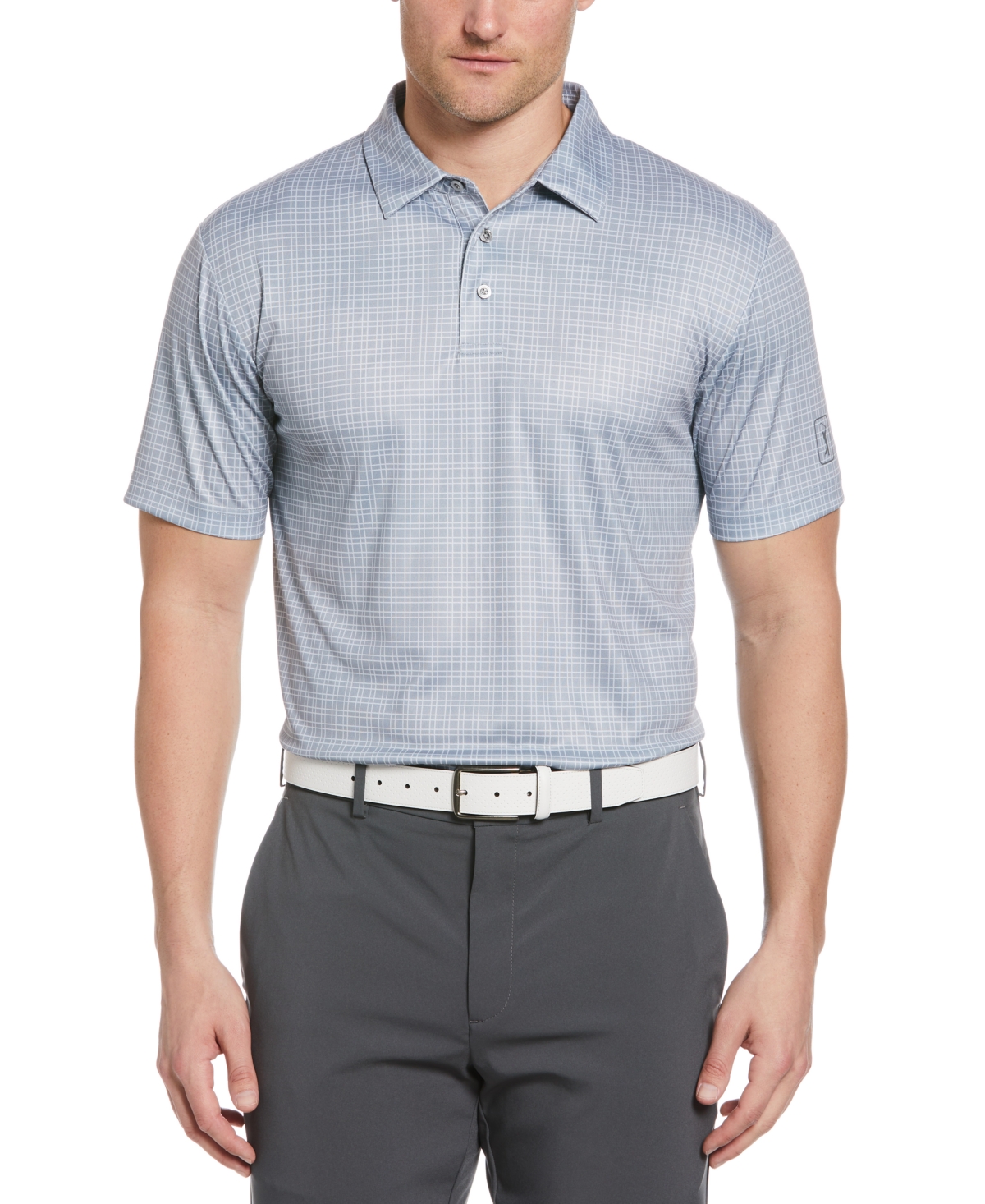 Shop Pga Tour Men's Plaid Print Short-sleeve Performance Polo Shirt In Tradewinds