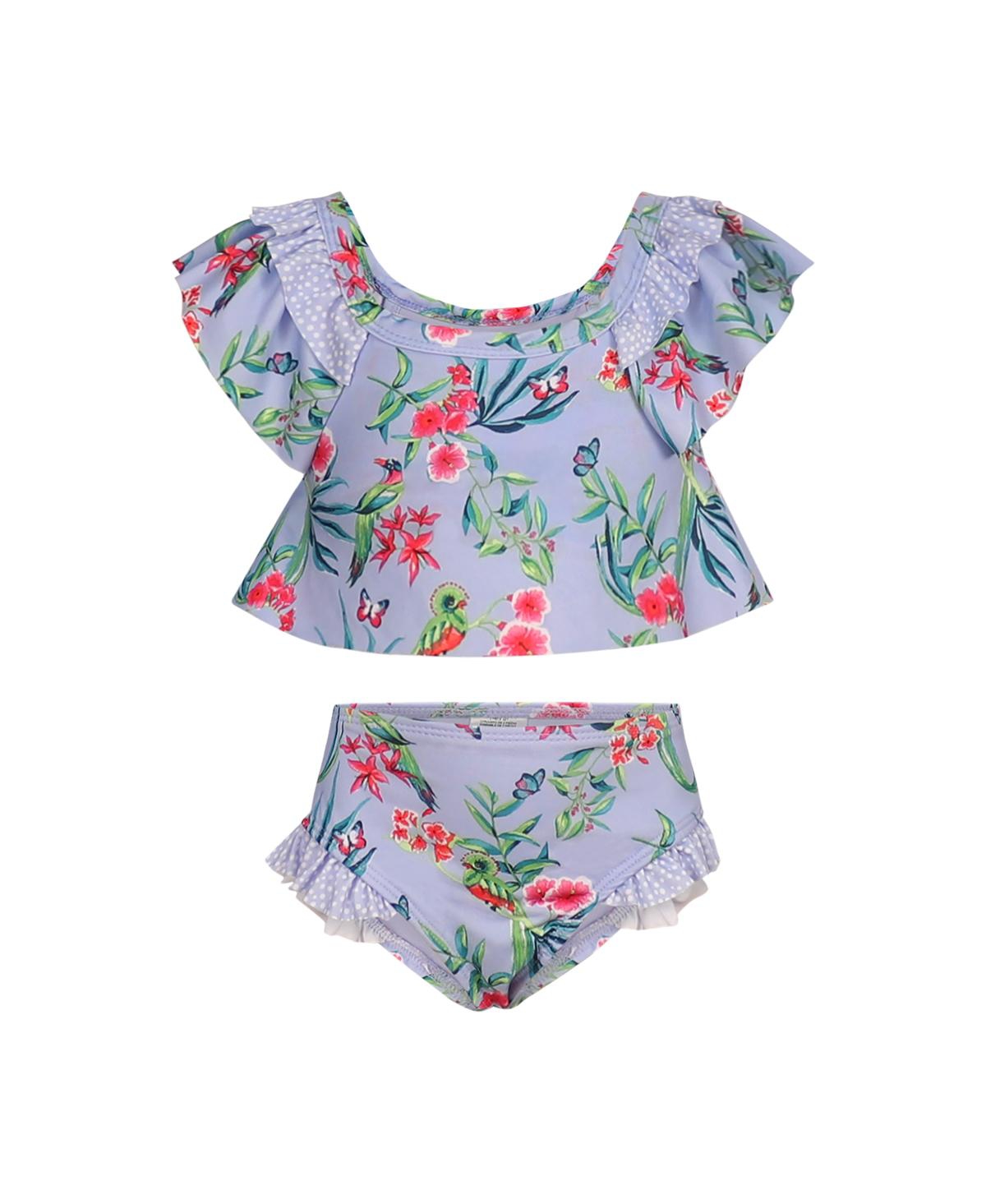 VINCE CAMUTO BIG GIRLS TROPICAL PRINT SWIMSUIT, 2 PIECE SET 