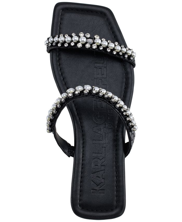 KARL LAGERFELD PARIS Women's Payzlee Slip-On Embellished Slide Sandals ...