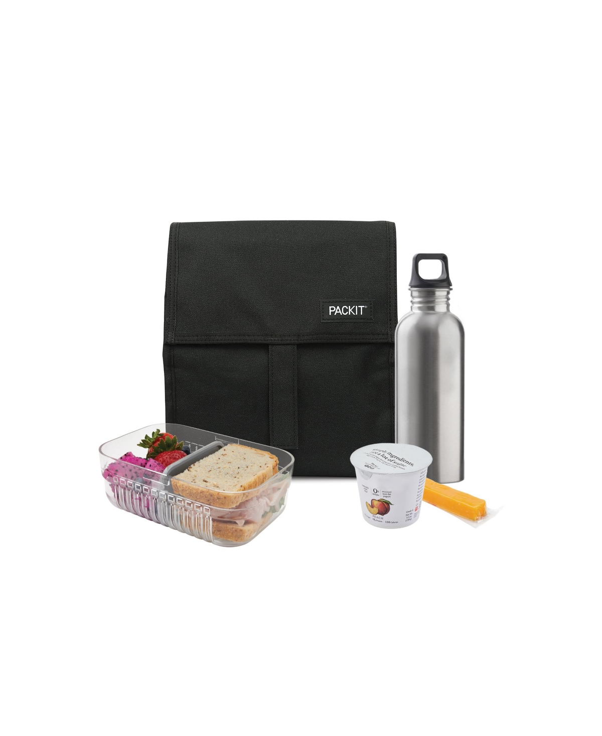 Pack It Freezable Lunch Bag And Mod Lunch Bento Set, 5 Piece In Black And Gray