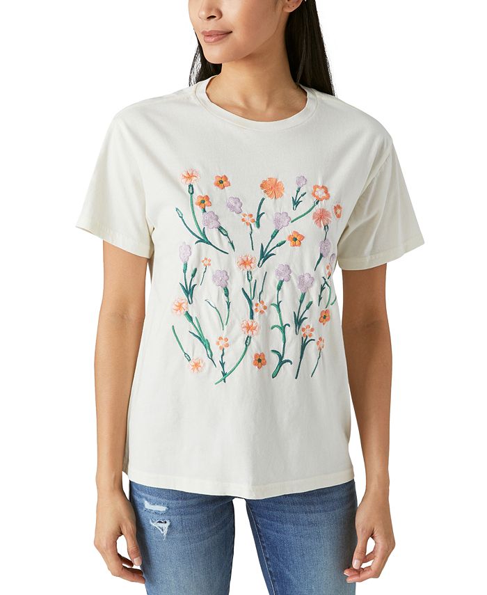 Lucky Brand Women's Cotton Floral-Embroidered T-Shirt - Macy's