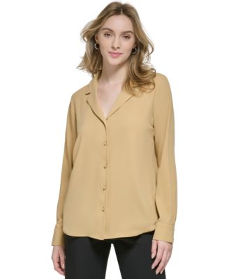 Calvin Klein - Women's X-Fit Long Sleeve Button Down Blouse