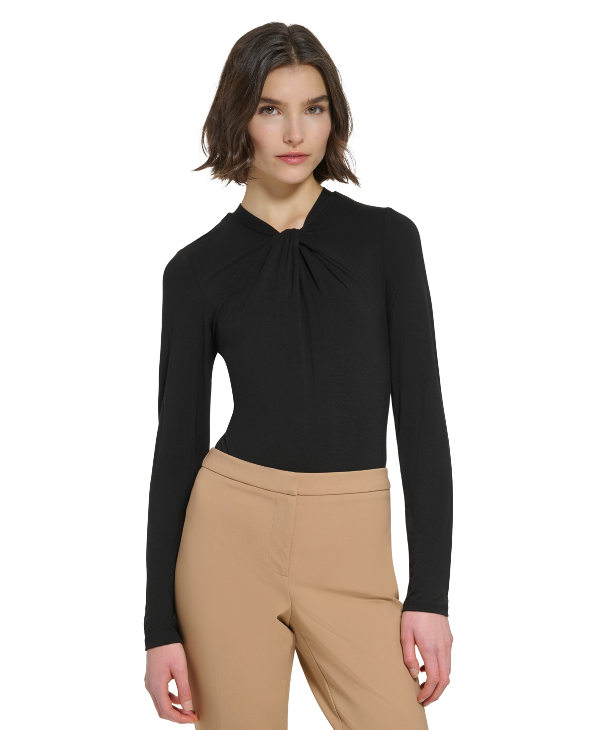 CALVIN KLEIN WOMEN'S TWIST-NECK LONG-SLEEVE BODYSUIT 