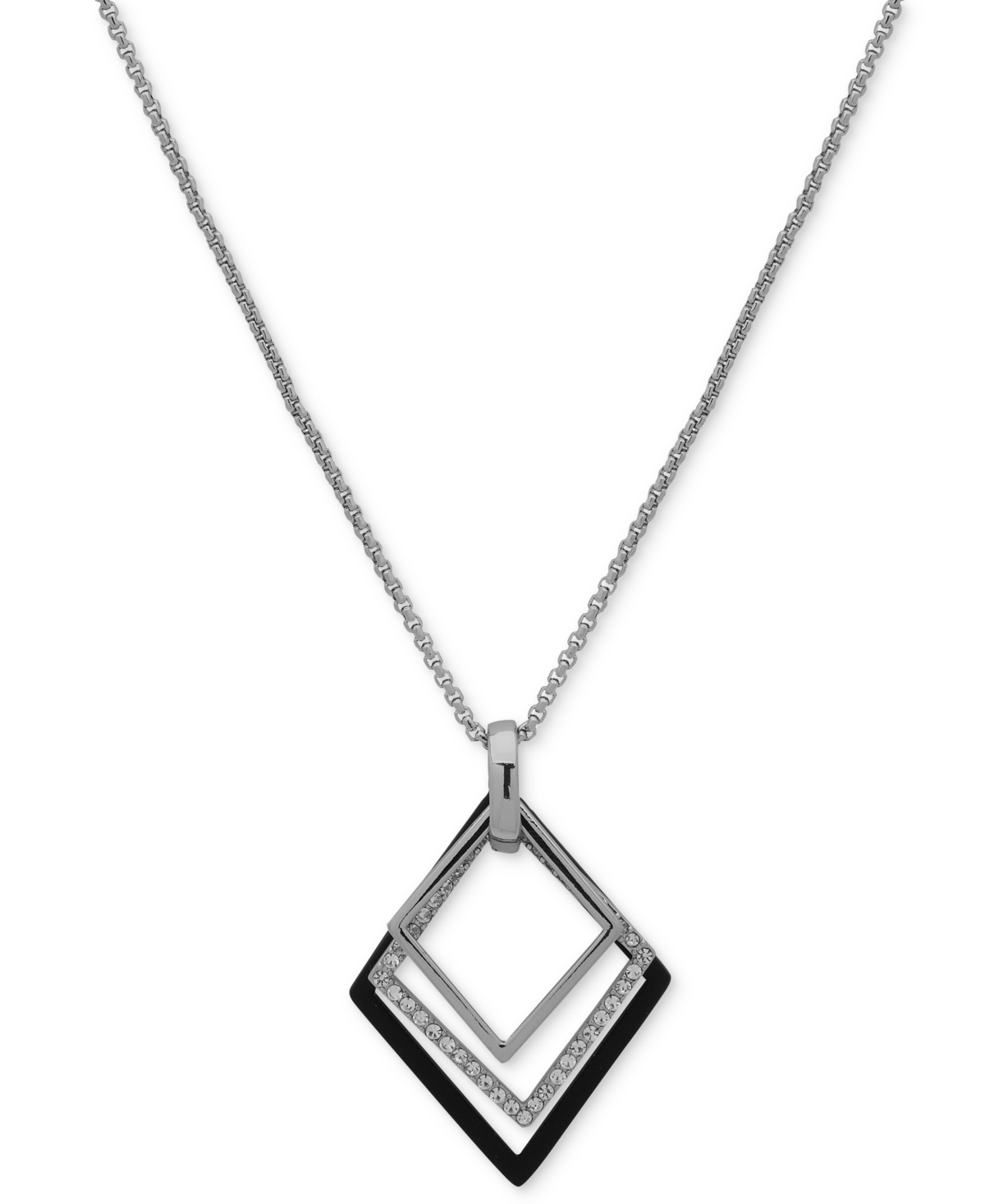 Karl Lagerfeld Geometric Nested 36" Long Adjustable Pendant Necklace In Black