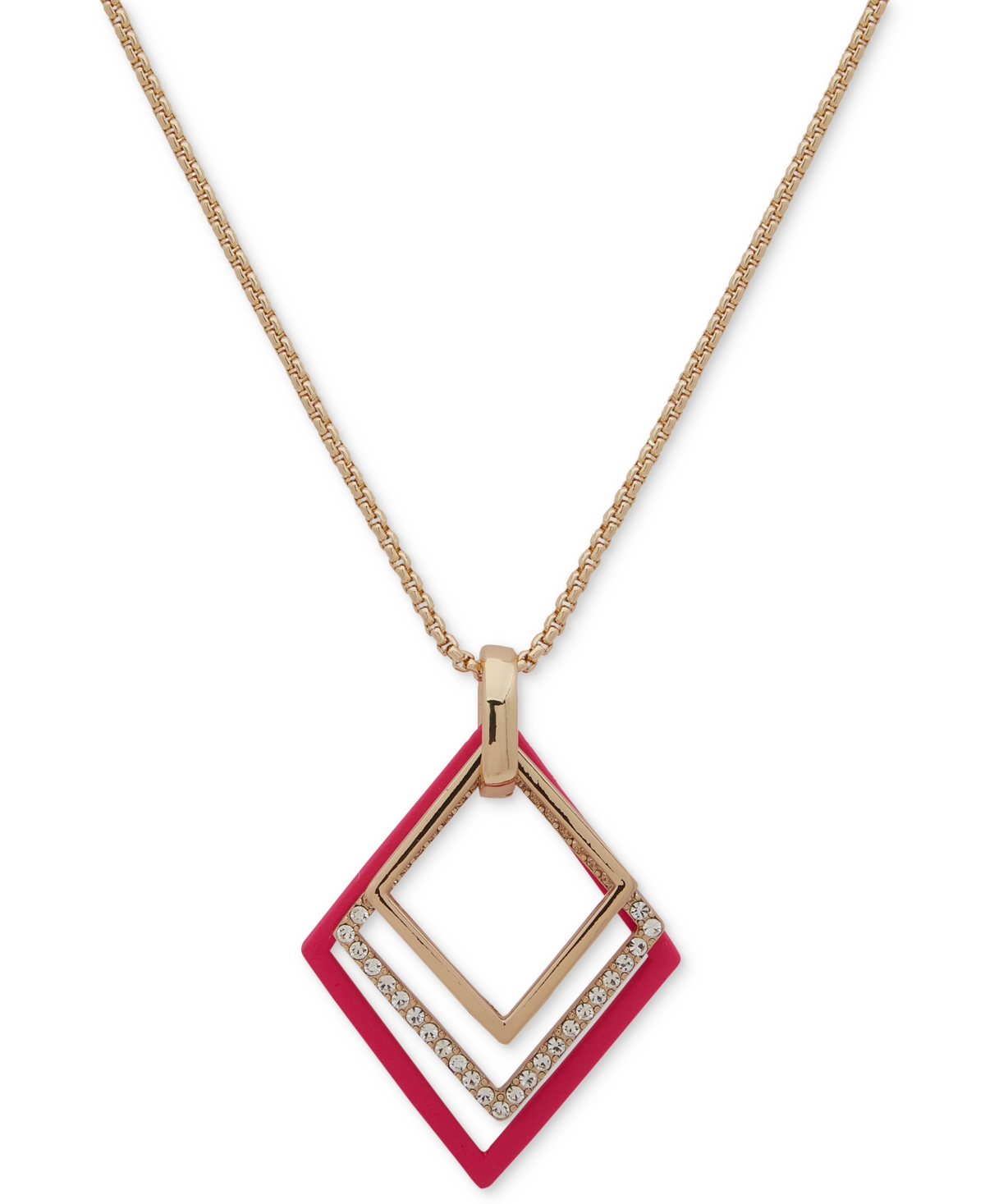 Karl Lagerfeld Geometric Nested 36" Long Adjustable Pendant Necklace In Pink