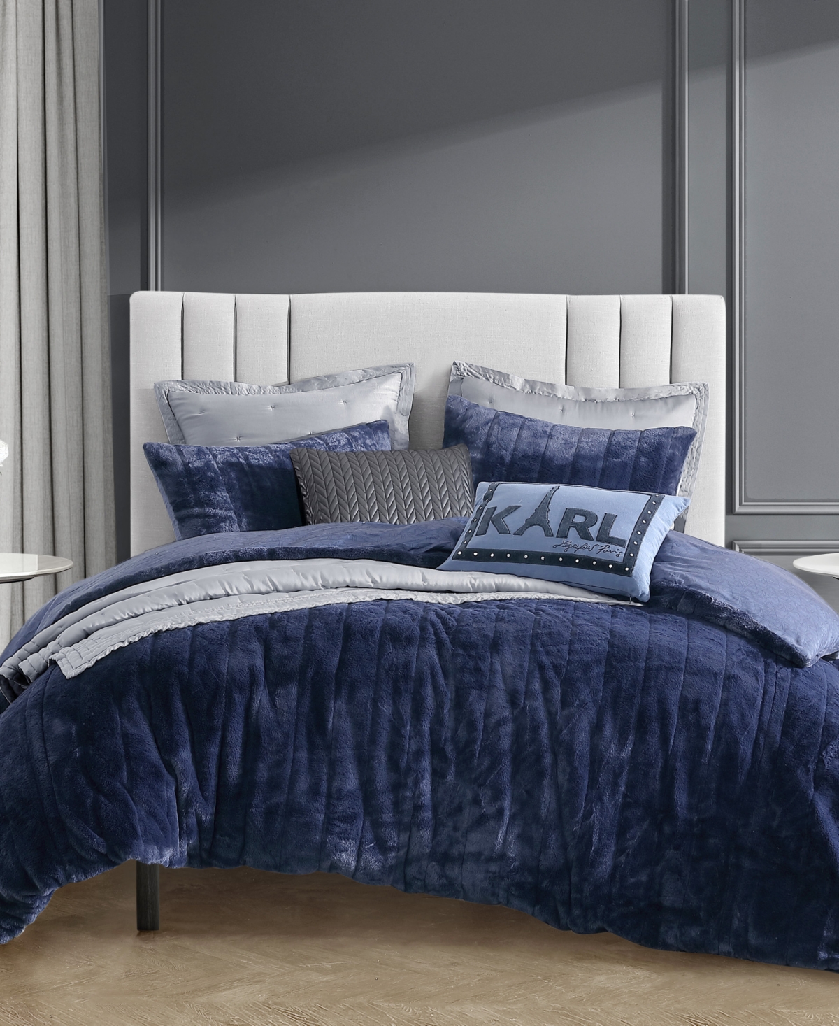 Karl Lagerfeld Soft And Warm Channel 3 Piece Comforter Set, King Bedding In Indigo