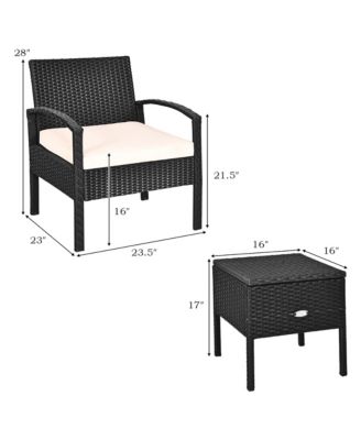 3PC Outdoor Patio Rattan Furniture Set  Coffee Table Cushioned Sofa