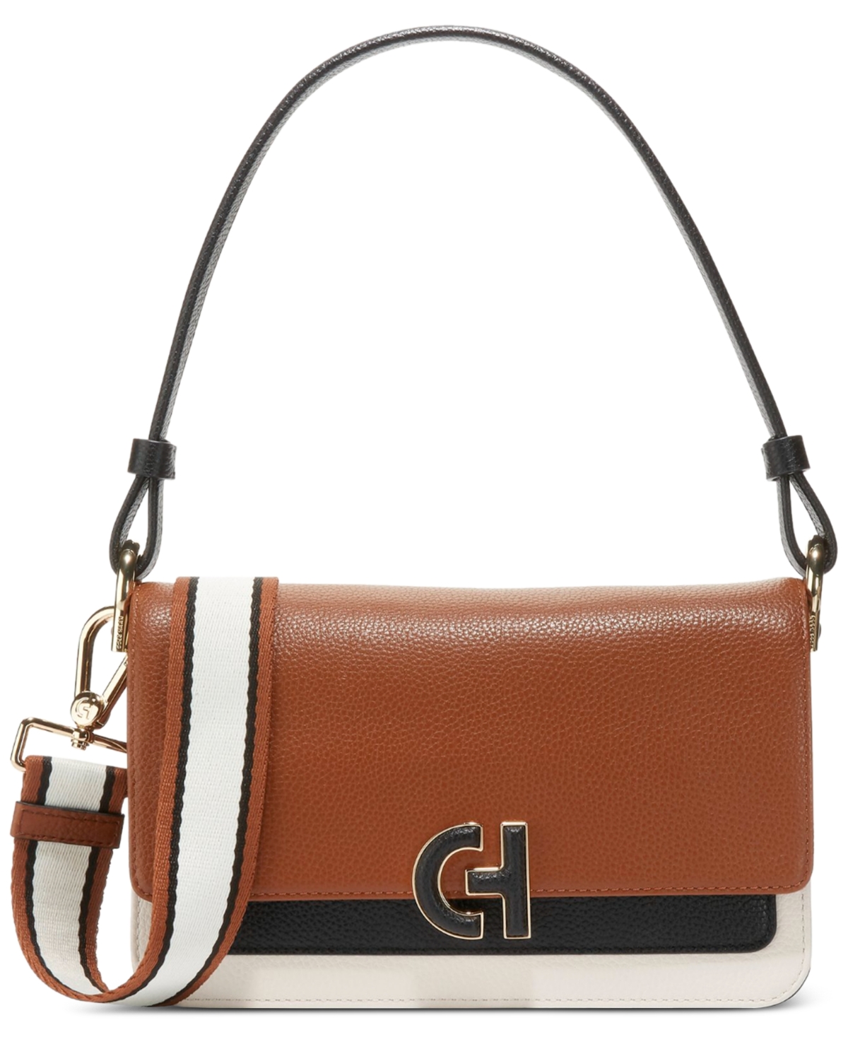 Cole Haan Mini Leather Shoulder Bag In British Tan/black/ivory