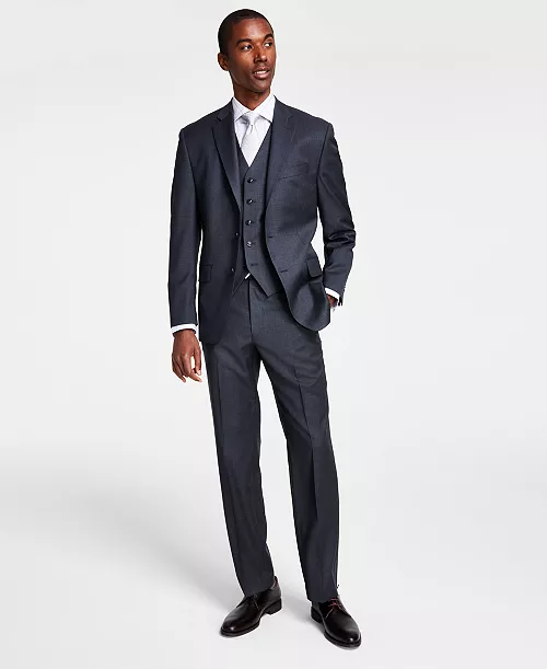 Michael Kors Men's Classic-Fit Wool-Blend Stretch Solid Suit Separates with Vest