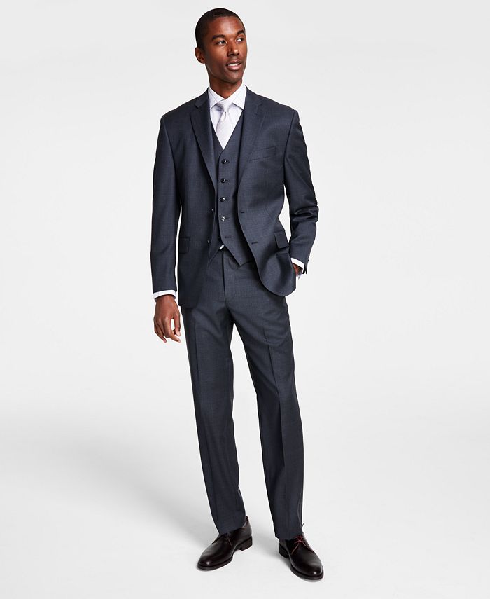 Michael Kors Men's Classic-Fit Wool-Blend Stretch Solid Vested Suit ...