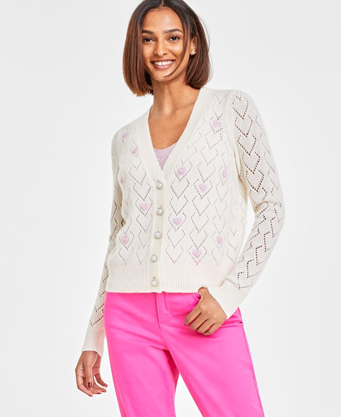 Charter Club Women's 100% Cashmere Heart Pointelle Button Cardigan, Created  for Macy's - Macy's