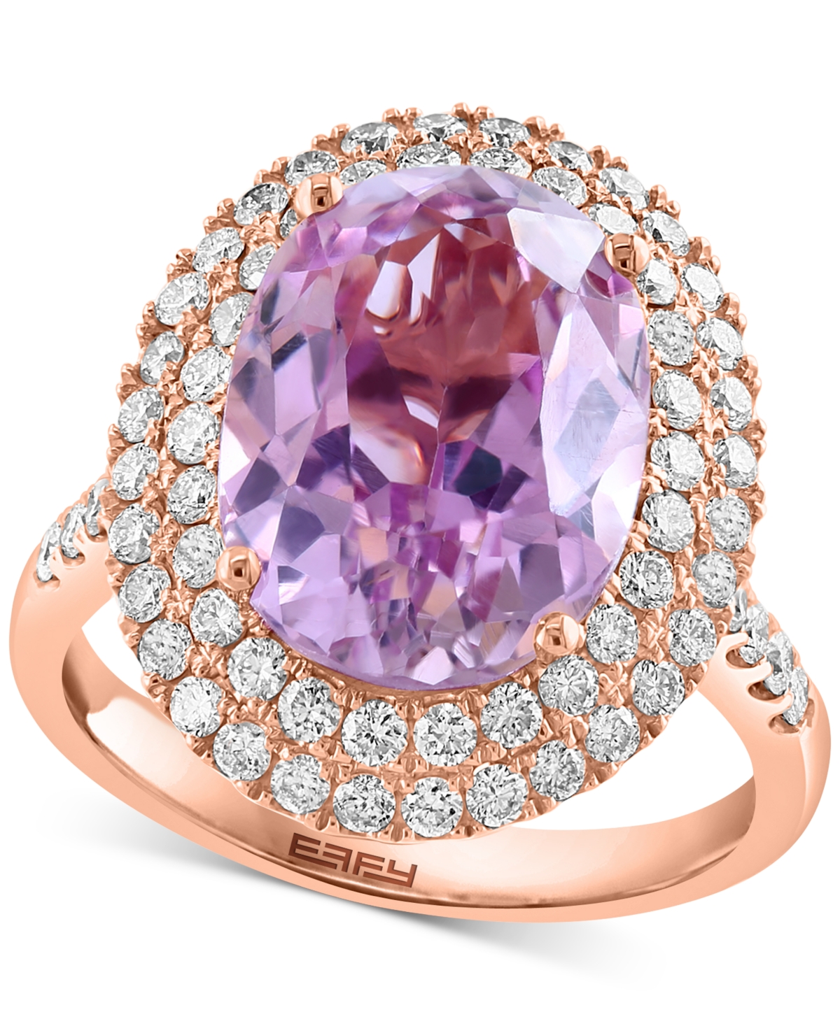 Effy Collection Effy Limited Edition Kunzite (8-1/10 Ct. T.w.) & Diamond (1 Ct. T.w.) Double Halo Ring In 14k Rose G In K Rose Gold