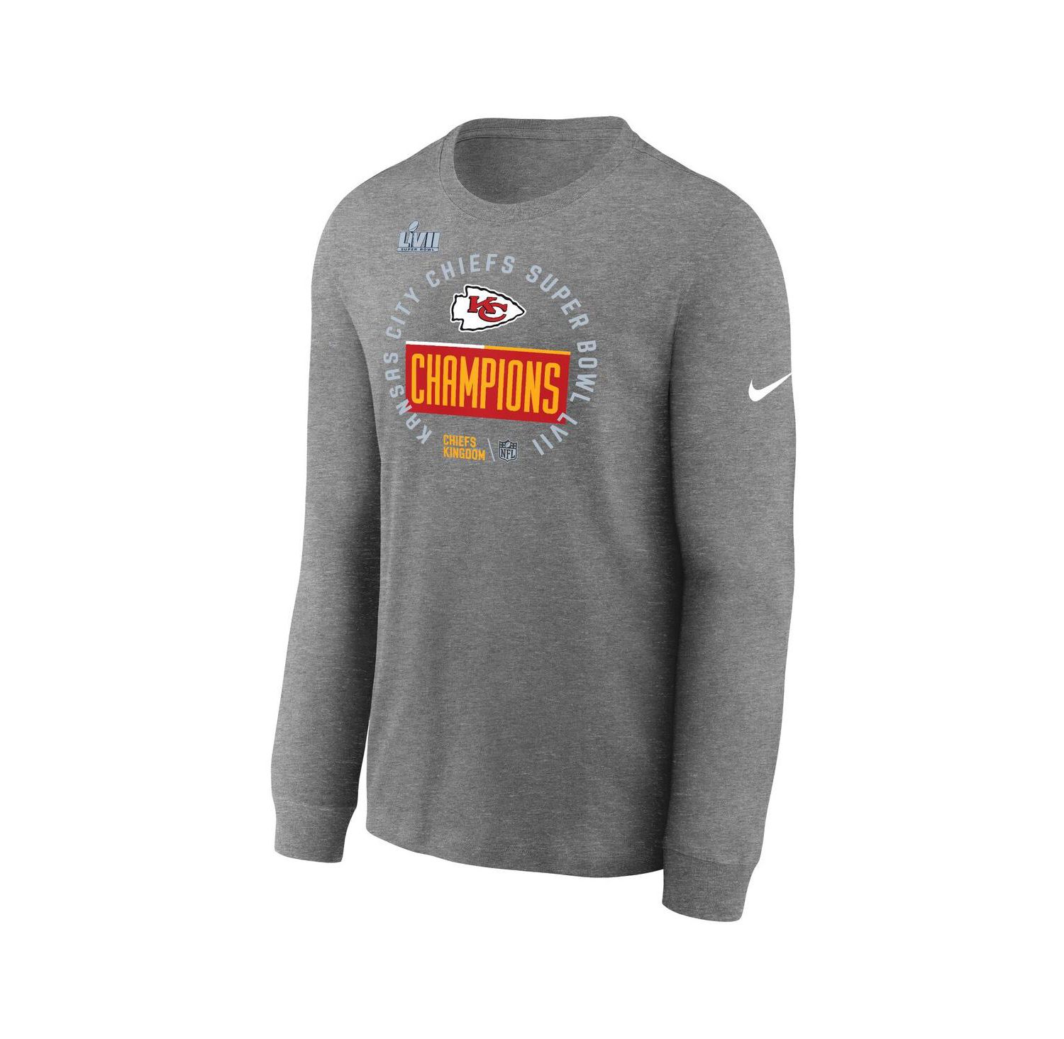 Men's Heather Gray Kansas City Chiefs Super Bowl LVII Champions Locker Room Trophy Collection Long Sleeve T-shirt