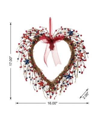 17" H Patriotic, Americana Berry Heart Wreath