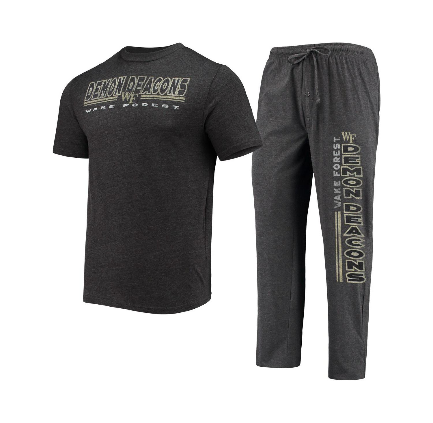 Men's Heathered Charcoal, Black Wake Forest Demon Deacons Meter T-shirt and Pants Sleep Set