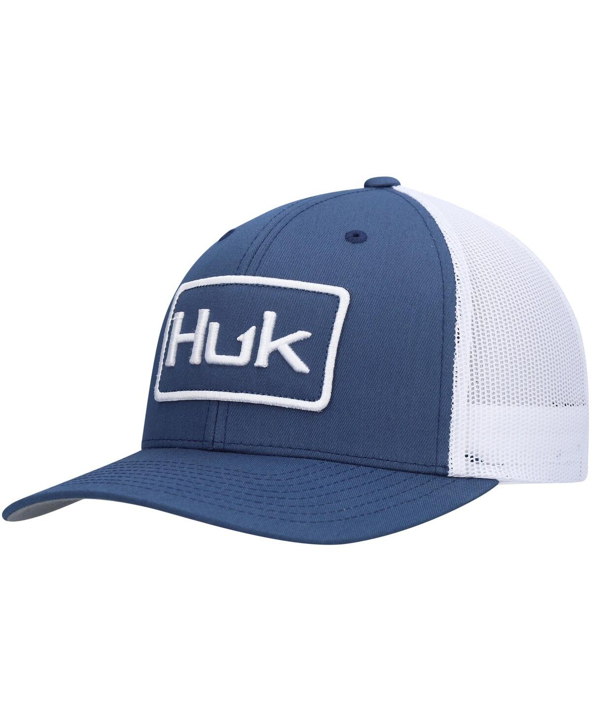 Men's Huk Navy, White Solid Trucker Snapback Hat - Navy, White