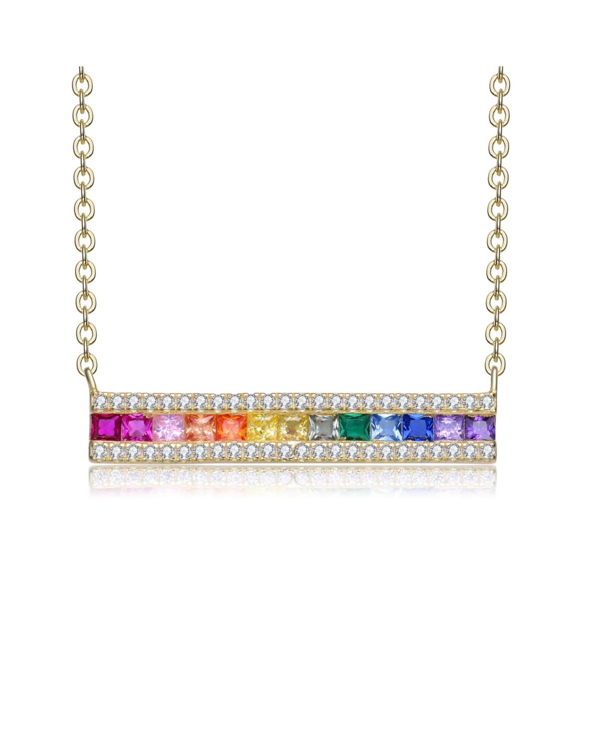 Sterling Silver Rainbow Cubic Zirconia Long Bar Pendant Necklace - Open Miscellaneous