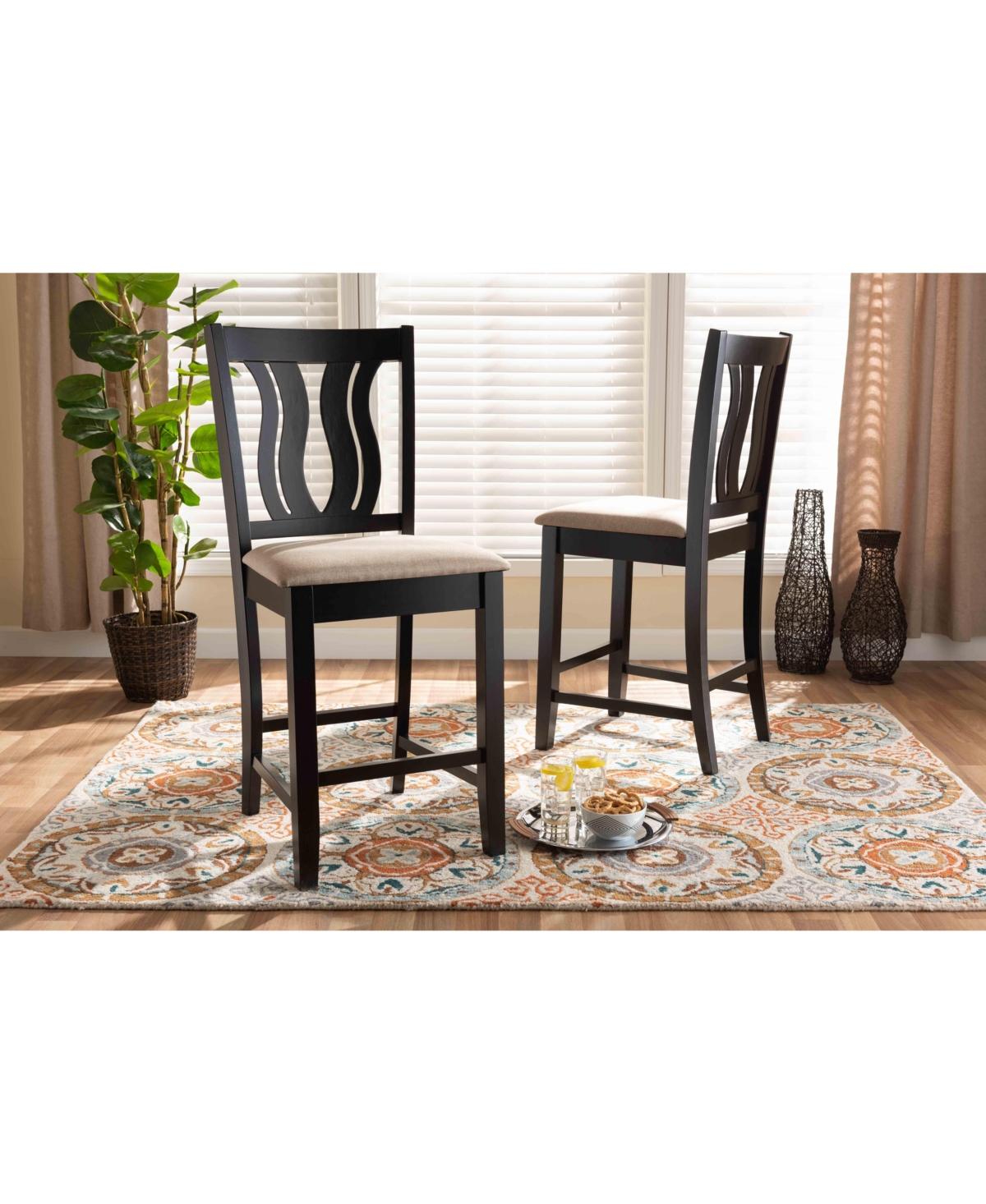 Baxton Studio Fenton Modern and Contemporary Transitional 2-Piece Fabric Upholstered and Finished Wood Counter Stool Set - Dark Brown
