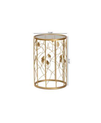 Anaya Modern and Contemporary Glam 23.6" Brushed Finished Metal and Glass Leaf Accent End Table