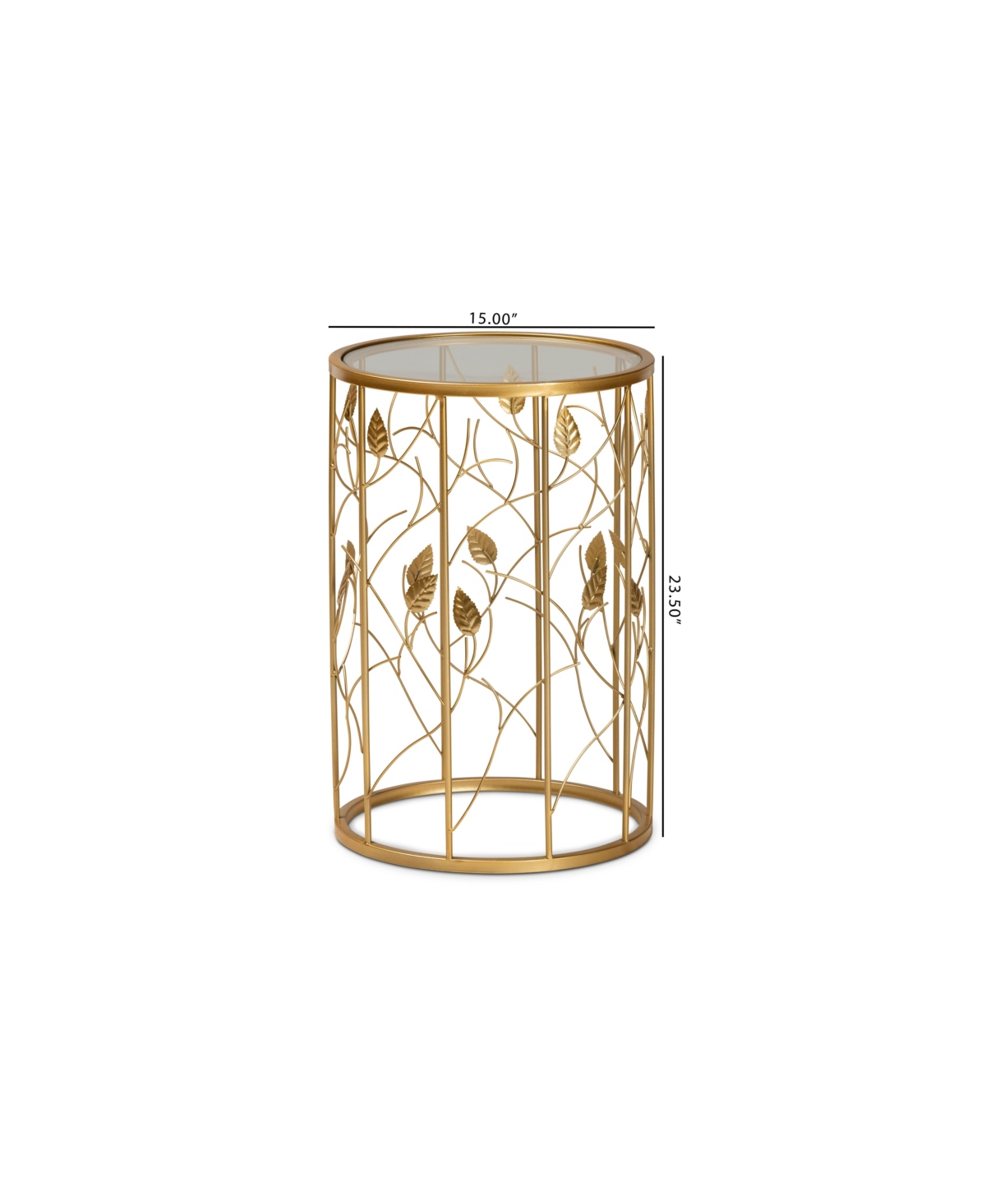 Baxton Studio Anaya Modern And Contemporary Glam 23.6" Brushed Finished Metal And Glass Leaf Accent End Table In Gold-tone