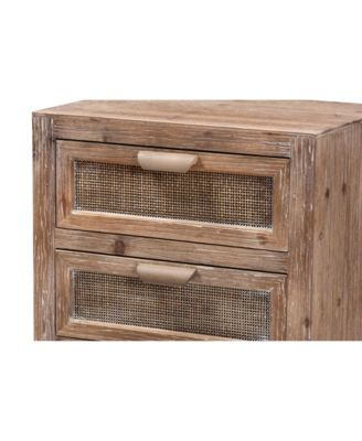 Calida Mid-Century Modern 22.8" Whitewashed Finished Wood and Rattan 2-Drawer Nightstand