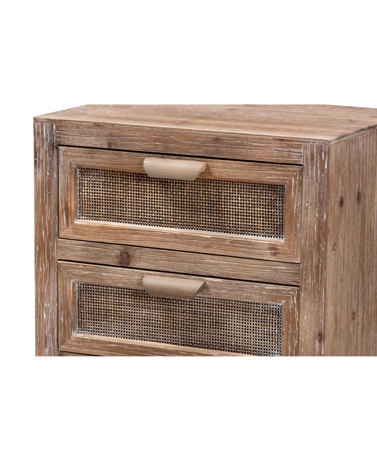 Baxton Studio Calida Mid-century Modern 22.8" Whitewashed Finished Wood And Rattan 2-drawer Nightstand In Natural Brown,black