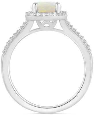 Opal (3/4 ct. t.w.) & Diamond (1/4 ct. t.w.) Halo Split Shank Ring in Sterling Silver