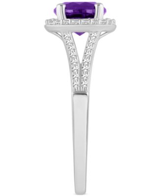 Amethyst (1-1/4 ct. t.w.) & Diamond (1/4 ct. t.w.) Halo Split Shank Ring in Sterling Silver (Also in Citrine, Garnet, Peridot, & Blue Topaz)