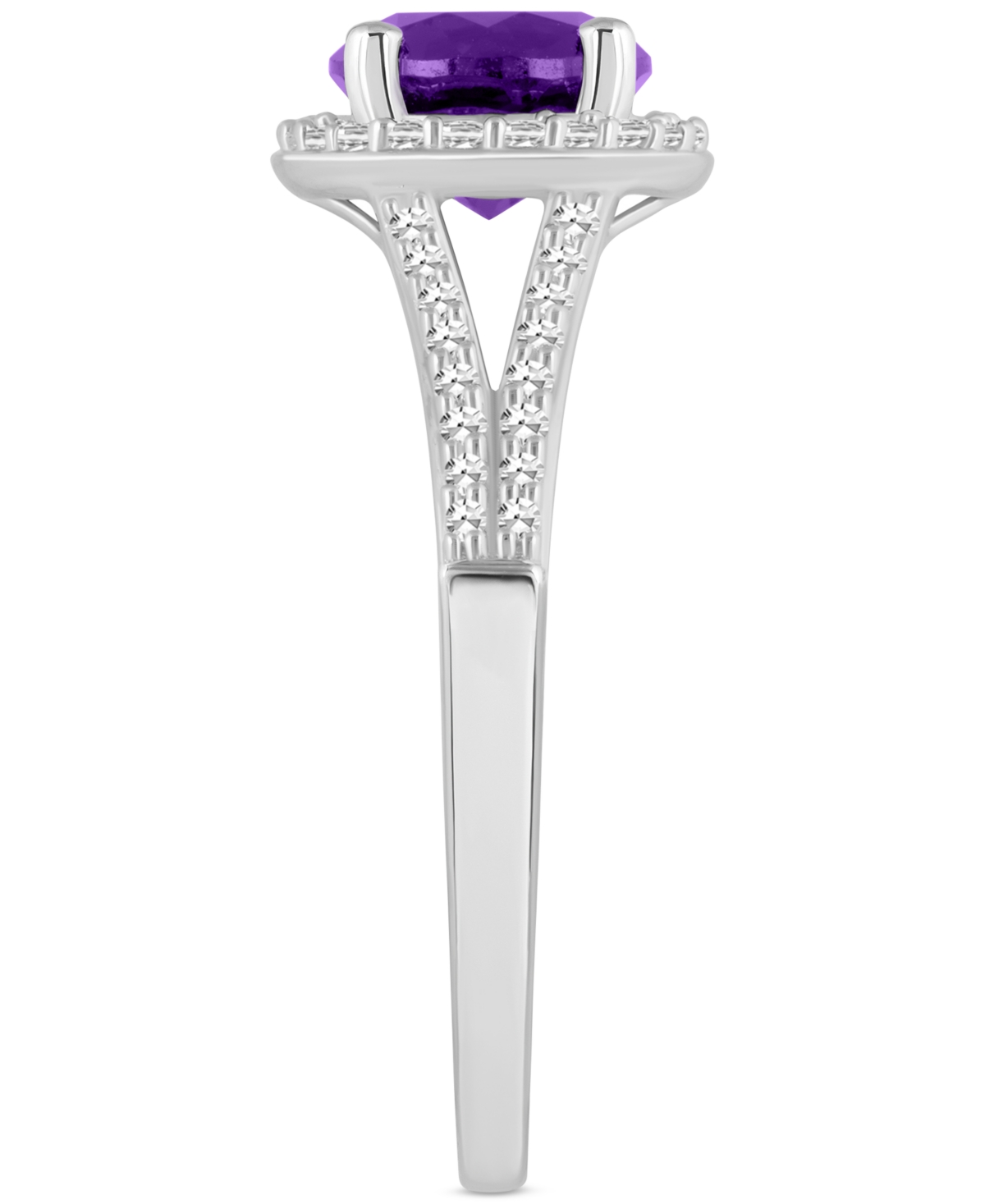 (1-1/4 ct. t.w.) & Diamond (1/4 ct. t.w.) Halo Split Shank Ring in Sterling Silver (Also in Citrine, Garnet, Peridot, & Blue Topaz) - AMETHYS