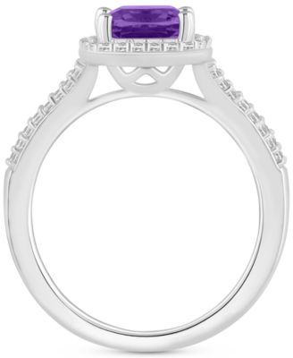 Amethyst (1-1/2 ct. t.w.) & Diamond (1/4 ct. t.w.) Cushion Halo Split Shank Ring in Sterling Silver (Also in Citrine, Garnet, Peridot, & Blue Topaz)