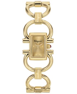 Ferragamo - Women's Double Gancini Mini Gold Ion-Plated Stainless Steel Bracelet Watch 14x21mm