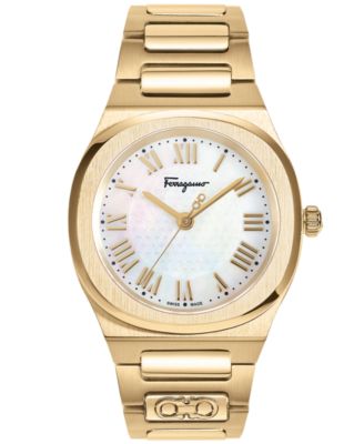 Ferragamo - Women's Swiss Elliptical Gold Ion Plated Bracelet Watch 36mm
