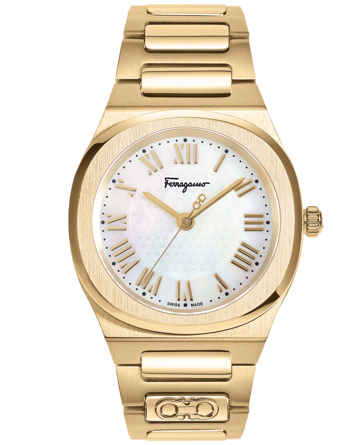 Shop Ferragamo Salvatore  Women's Swiss Elliptical Gold Ion Plated Bracelet Watch 36mm In Ip Yellow Gold