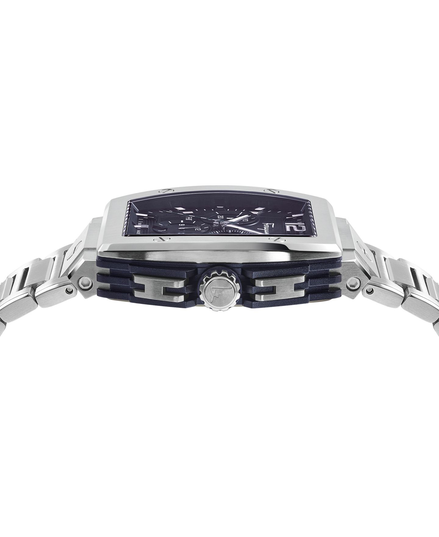Мужские часы Ferragamo Salvatore Swiss Chronograph F-80 Tonneau Stainless Steel Bracelet Watch 42mm — фото 2