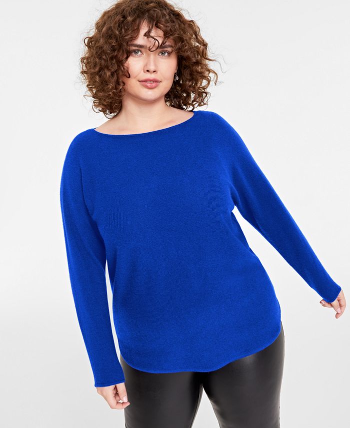 Charter Club Plus Size 100% Cashmere Shirttail Sweater, Created for Macy's - Bright Blue - Size 1x