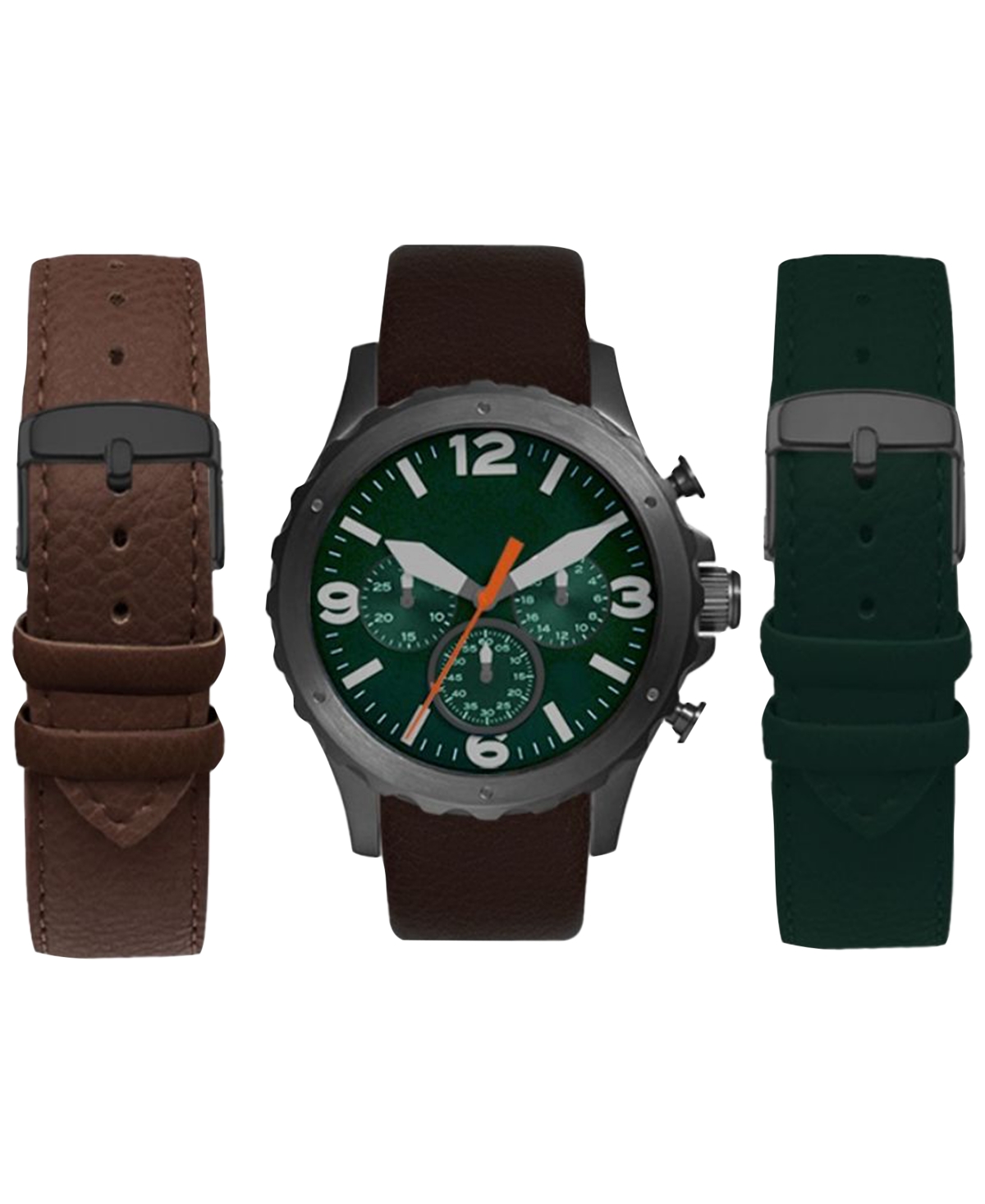 American Exchange Men's Chronograph Interchangeable Strap Watch 45mm Gift Set In Green/brown