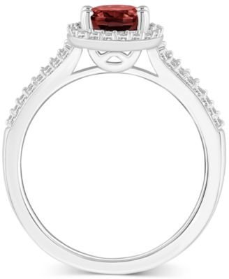 Amethyst (1-1/5 ct. t.w.) & Diamond (1/4 ct. t.w.) Oval Halo Split Shank Ring in Sterling Silver (Also in Citrine, Garnet, Peridot, & Blue Topaz)