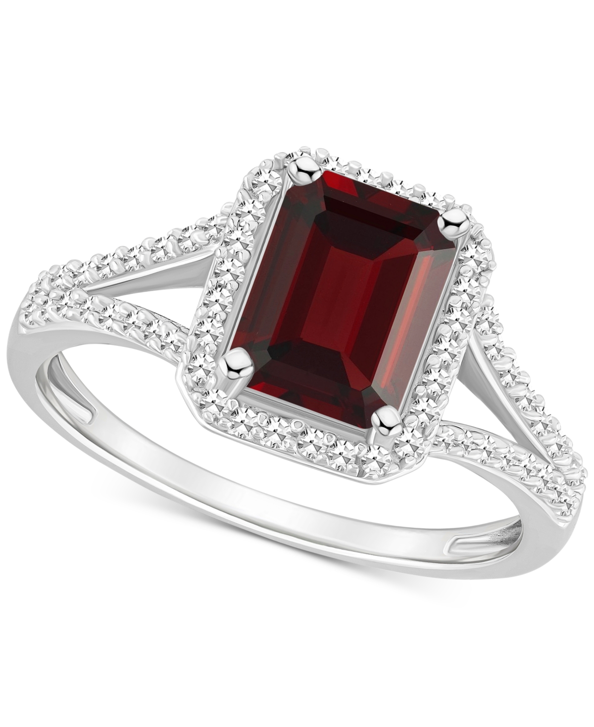 Amethyst (1-5/8 ct. t.w.) & Diamond (1/4 ct. t.w.) Split Shank Ring in Sterling Silver (Also in Citrine, Peridot, & Blue Topaz) - GARNET