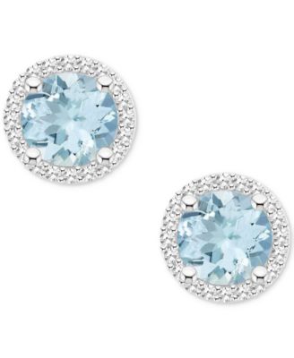 Macy's Aquamarine (1-1/2 Ct. T.w.) & Diamond (1/5 Ct. T.w.) Halo Stud ...